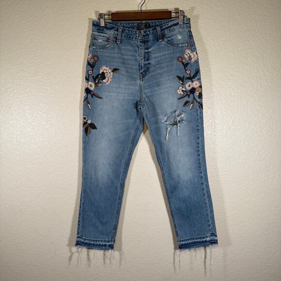 Abercrombie & Fitch Annie high-rise girlfriend jeans floral embroidery Size 27/4 - Picture 1 of 8